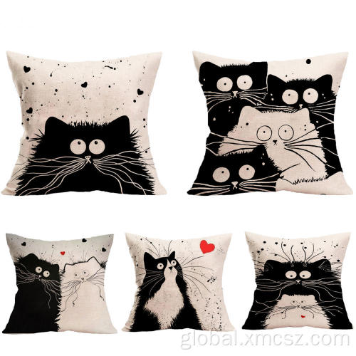 Cotton Linen Cushion Cover Black and white cat linen cushion cover Factory